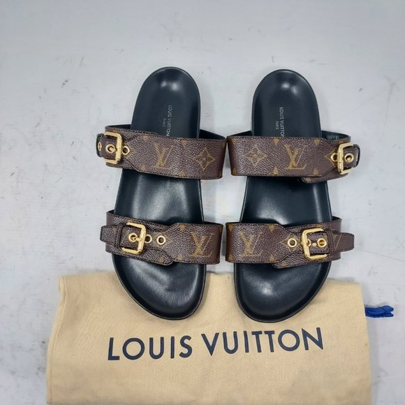 Louis Vuitton Brown Buckle Bom Dia Monogram Flat Slide Sandal - Picture 10 of 13